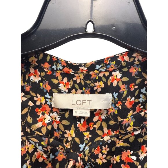 Loft Floral Ruffle Neck Blouse M Brown Long Sleeve Boho Cottagecore Career - Picture 3 of 8